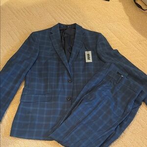 Men's Kenneth Cole Blue Checkered Blazer and Pants Set